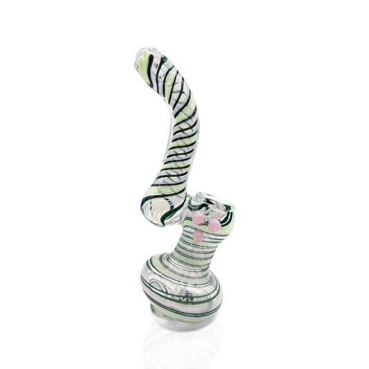 GLASS MINI BUBBLER BENT NECK WITH PINK DOTS 6.5"