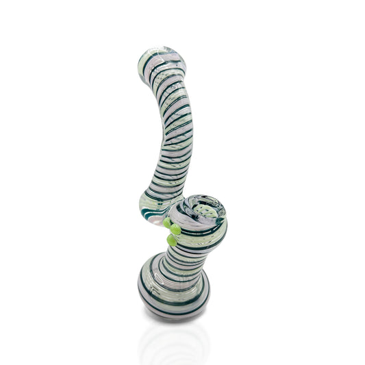 GLASS MINI BUBBLER BENT NECK WITH GREEN DOTS 6.5"